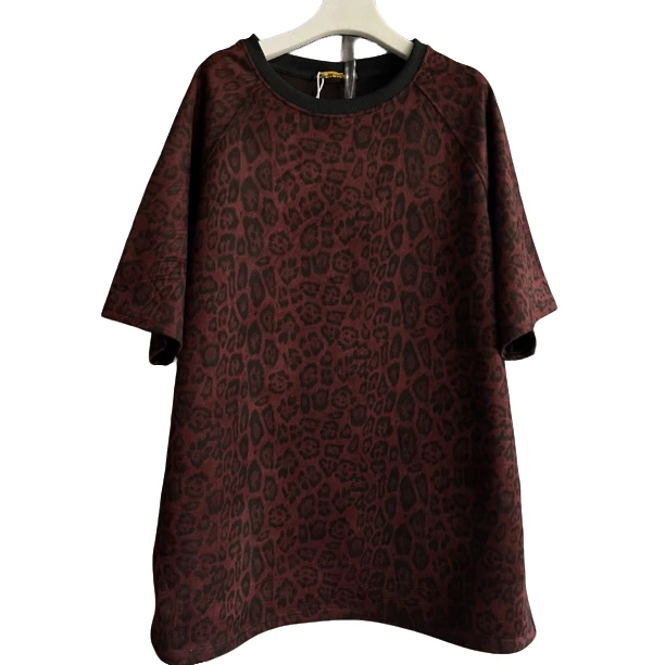 早春新款豹纹设计师休闲印花中长款棕色大衫