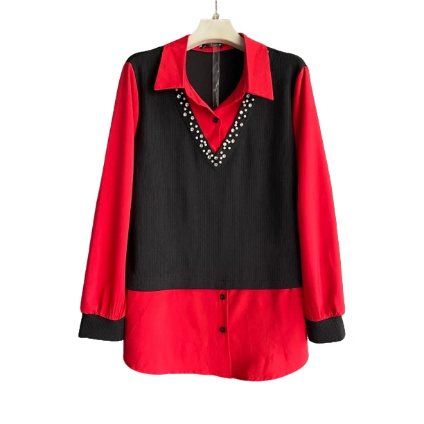 拼接假两件长袖衬衫女小众设计感上衣宽松显瘦百搭