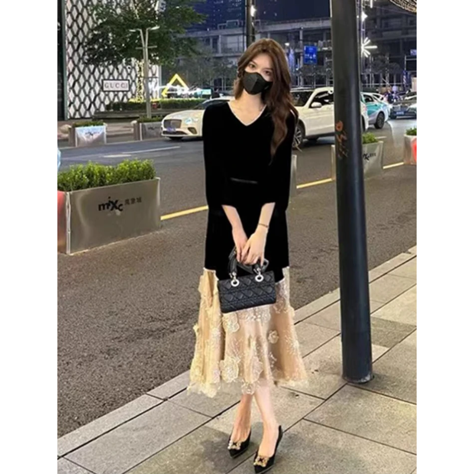 法式气质时髦高端精致长裙子独特绝美阔太太洋气高贵连衣裙2024秋