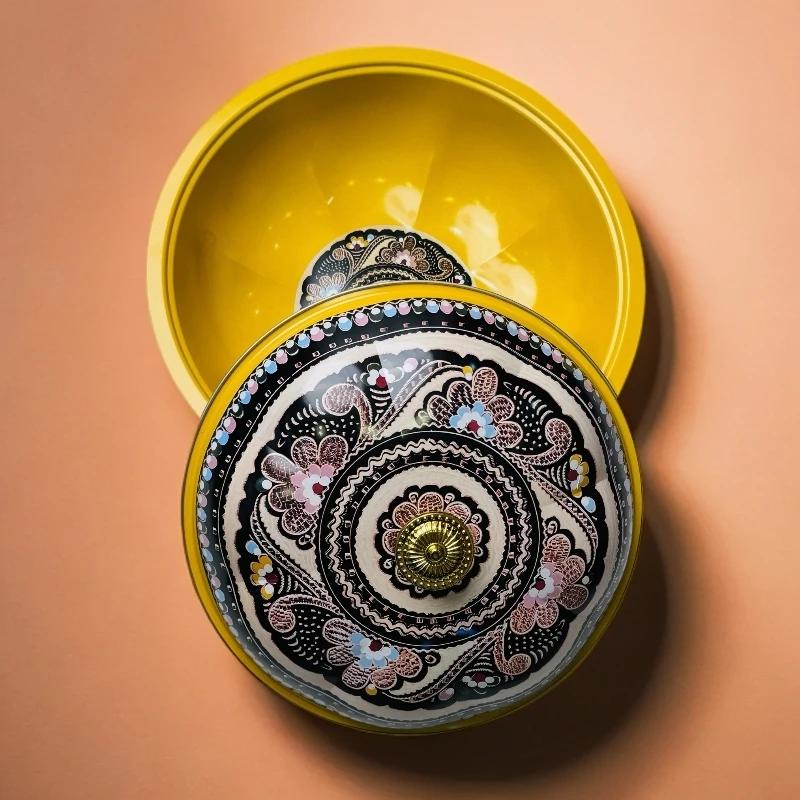 新疆包邮民族风复古果盘带盖子高颜值果盘玄关龙纹缠枝JIZIDAN