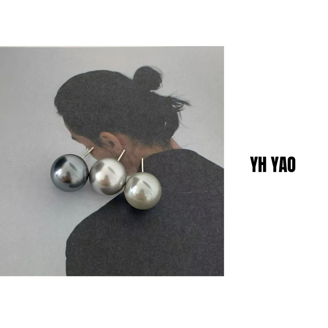 YH·YAO/姚雨何 925银仿珍珠耳饰 2024款小众精致气质深灰色耳钉