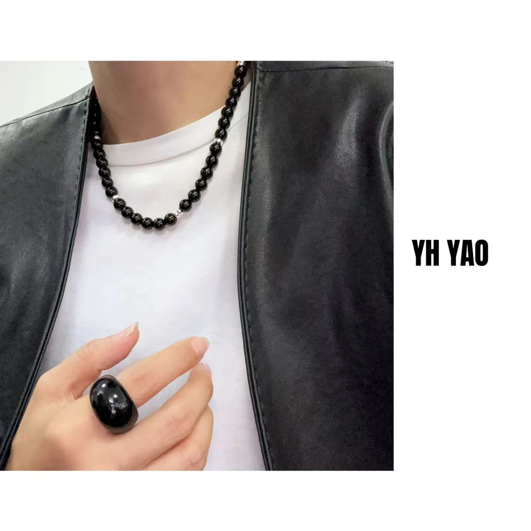 YH·YAO/姚雨何 吊坠925银莫桑石 锁骨链小众高级感复古黑色项链