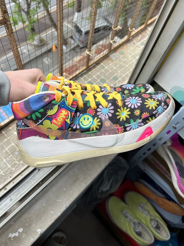 44码/Nike KD13花卉 绿黄红 92新成色 公价1999 篮球鞋 前掌漏气