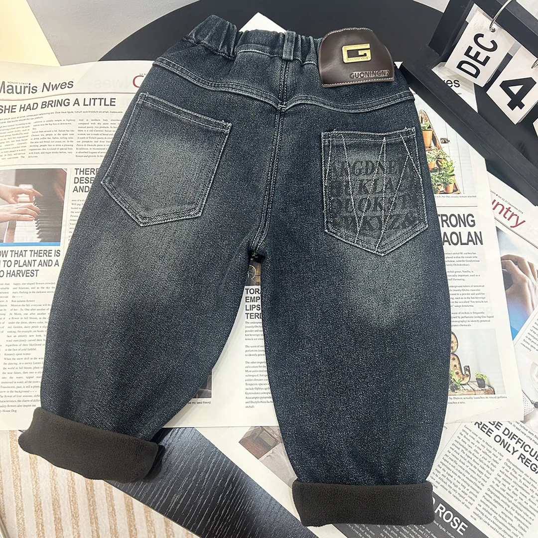 男童牛仔裤平替好物绣线加绒裤儿童冬季韩版休闲裤百搭冬款小童裤