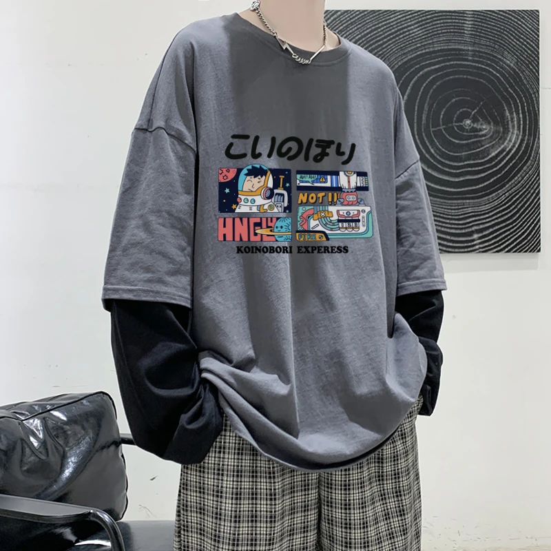 假两件男生长袖t恤男潮牌纯棉青少年高中初中学生上衣薄款春秋季