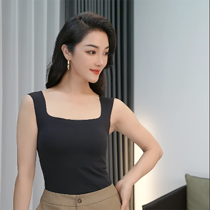 夏季百搭亲肤一体杯打底无痕美背清凉贴身高弹打底外穿运动运黑色