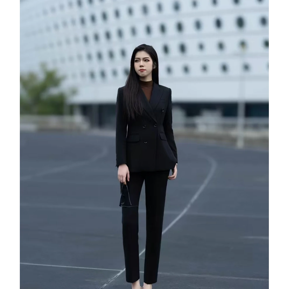 深冬款黑色时尚显瘦气质百搭西服女士高级职业通勤西装西装女套装