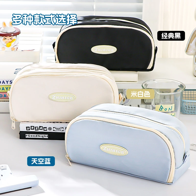 新款大容量笔袋高颜值网红双层笔袋初中蓝色高中学生文具袋黑色