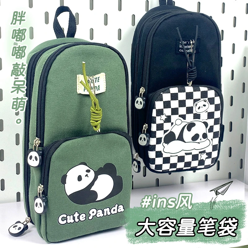 新款书包式熊猫笔袋男女孩文具盒小学生多功能大容量高颜值铅笔袋