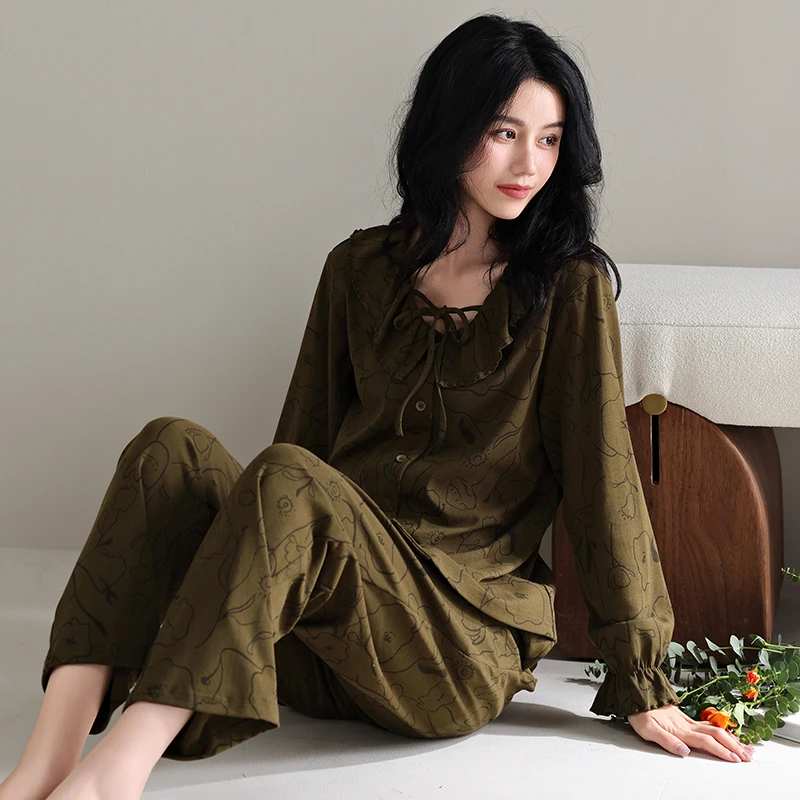 纯棉女士睡衣套装2025年新款春秋季长袖长裤7A抑菌棉高级感家居服