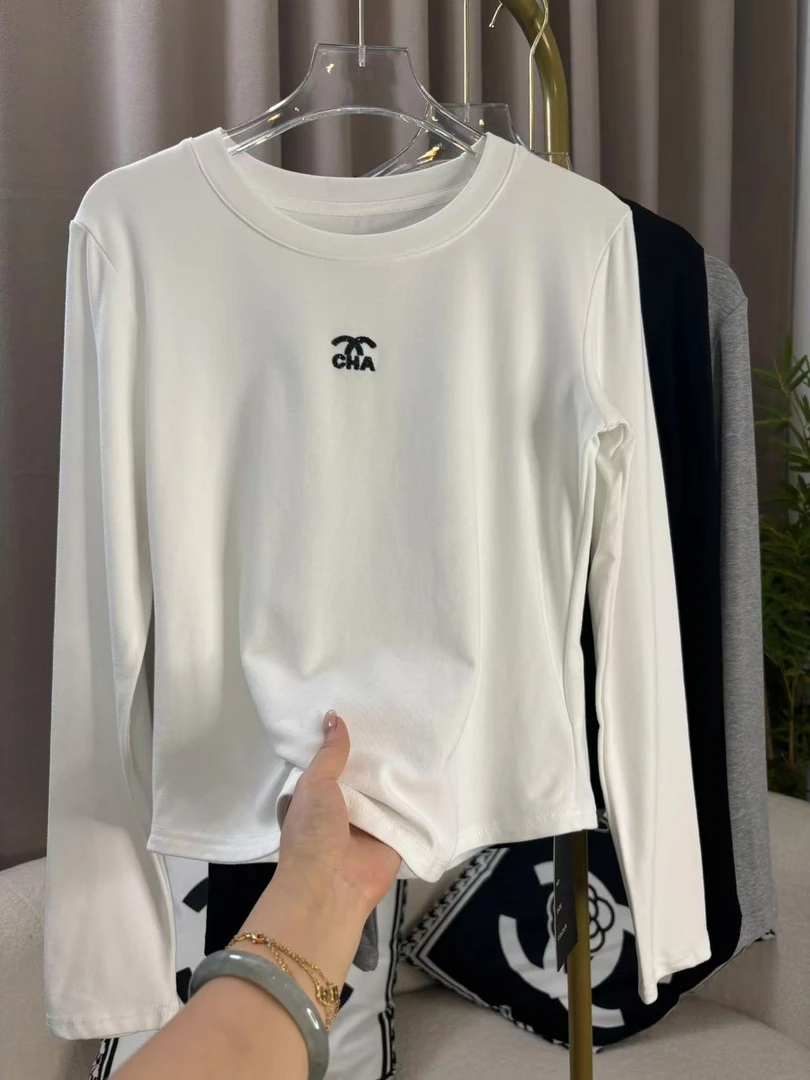 2025秋冬新款烫钻打底衫女时尚高弹性修身圆领长袖上衣0739