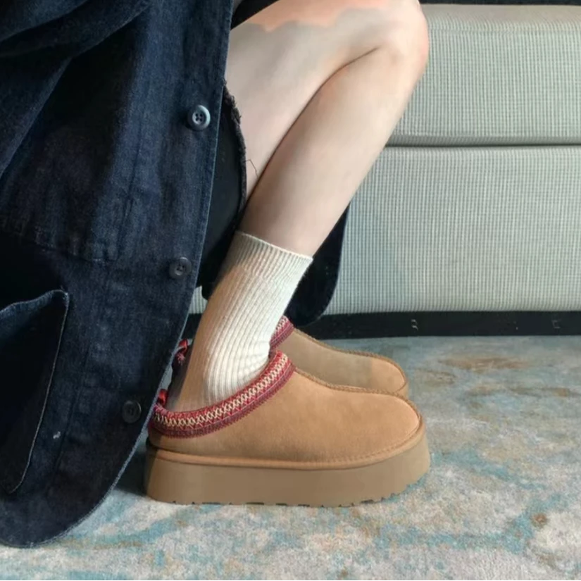 HuaLaoDa厚底名族风百搭时尚内里羊皮毛一体秋冬加厚保暖雪地靴