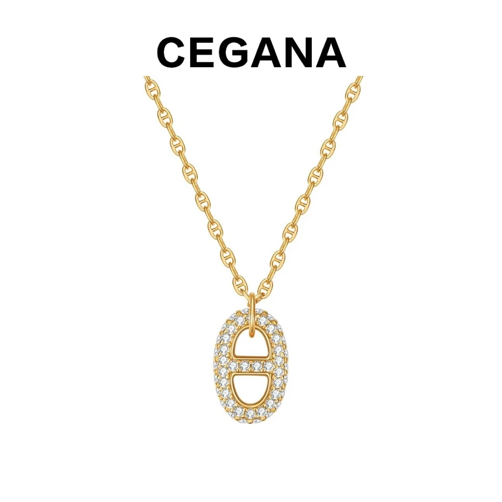 铜合金项链  CEGANA猪鼻子项链OT扣满钻吊坠锁骨链