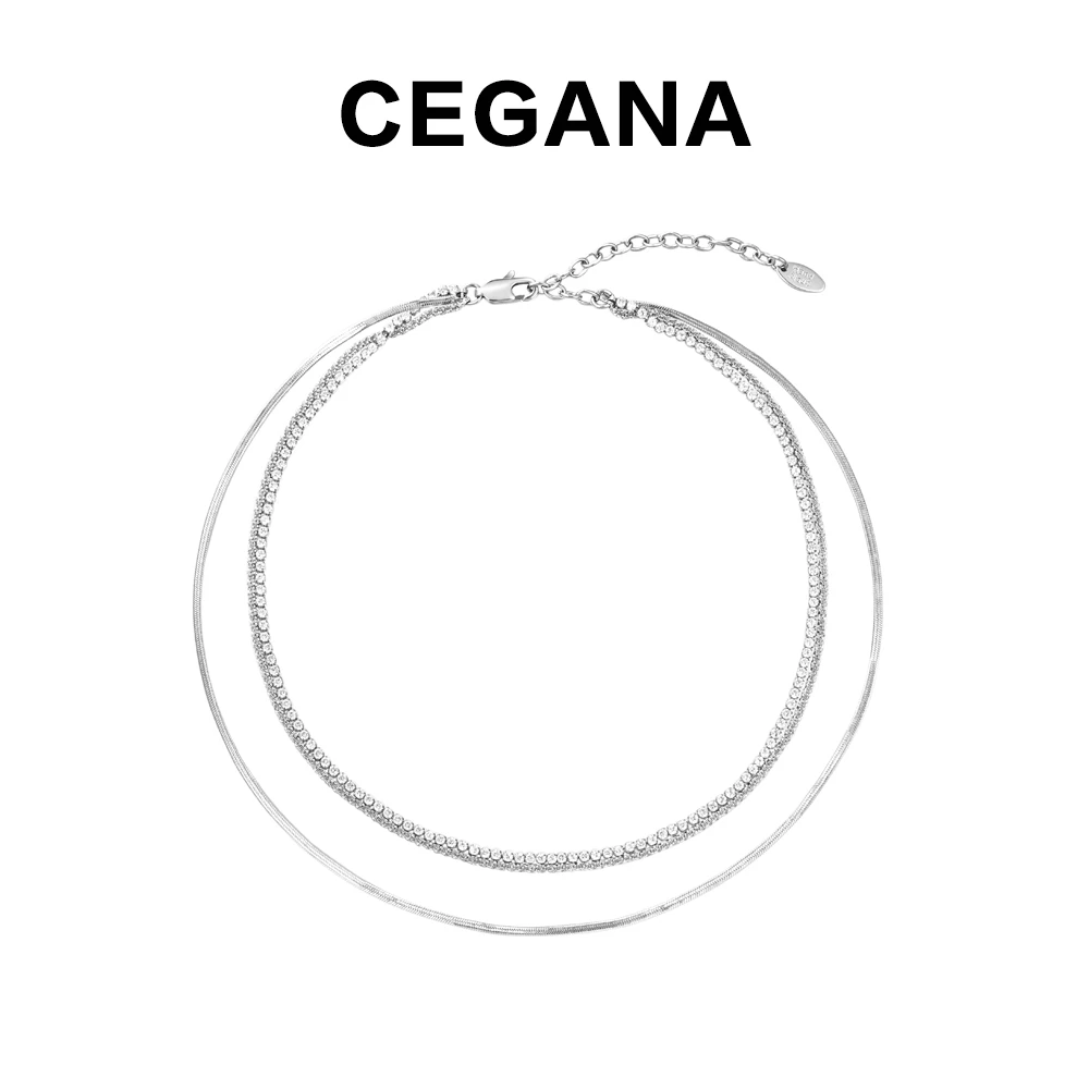 铜合金合成锆石项链 CEGANA多层叠戴锆石蛇骨项链