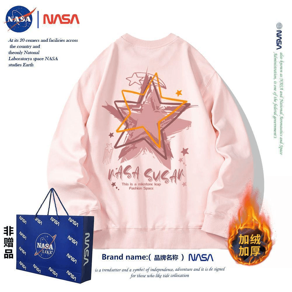 NASA联名星星加厚保暖圆领卫衣男女冬季oversize精棉小众潮牌百搭