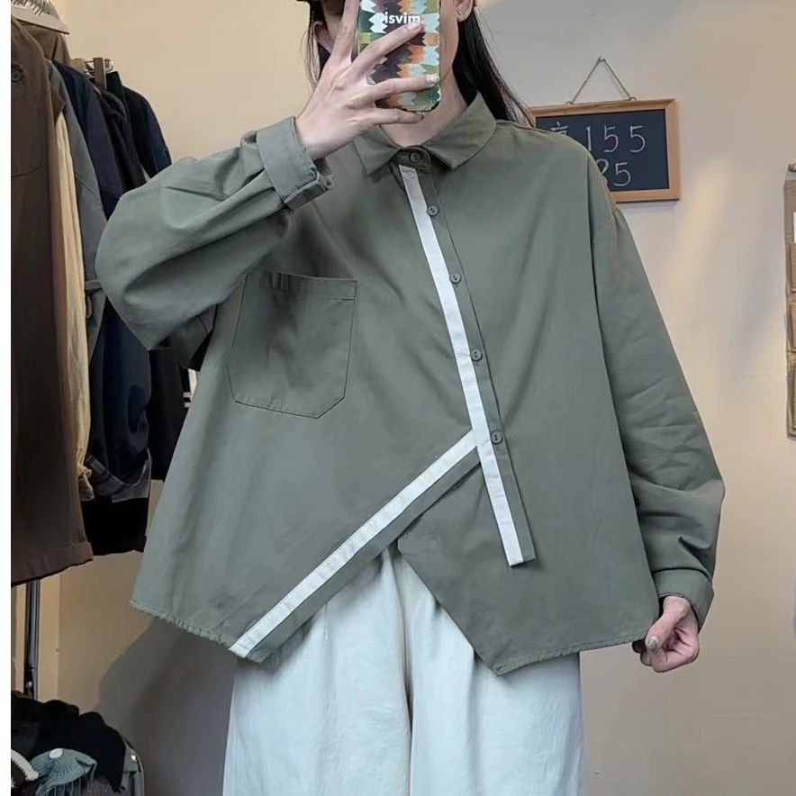 2024秋冬原创加厚斜门襟衬衫