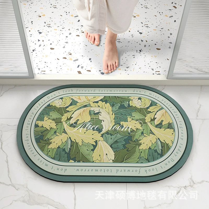 洗手间门口防滑垫浴室进门吸水脚垫ins花卉硅藻泥软地垫速干门垫