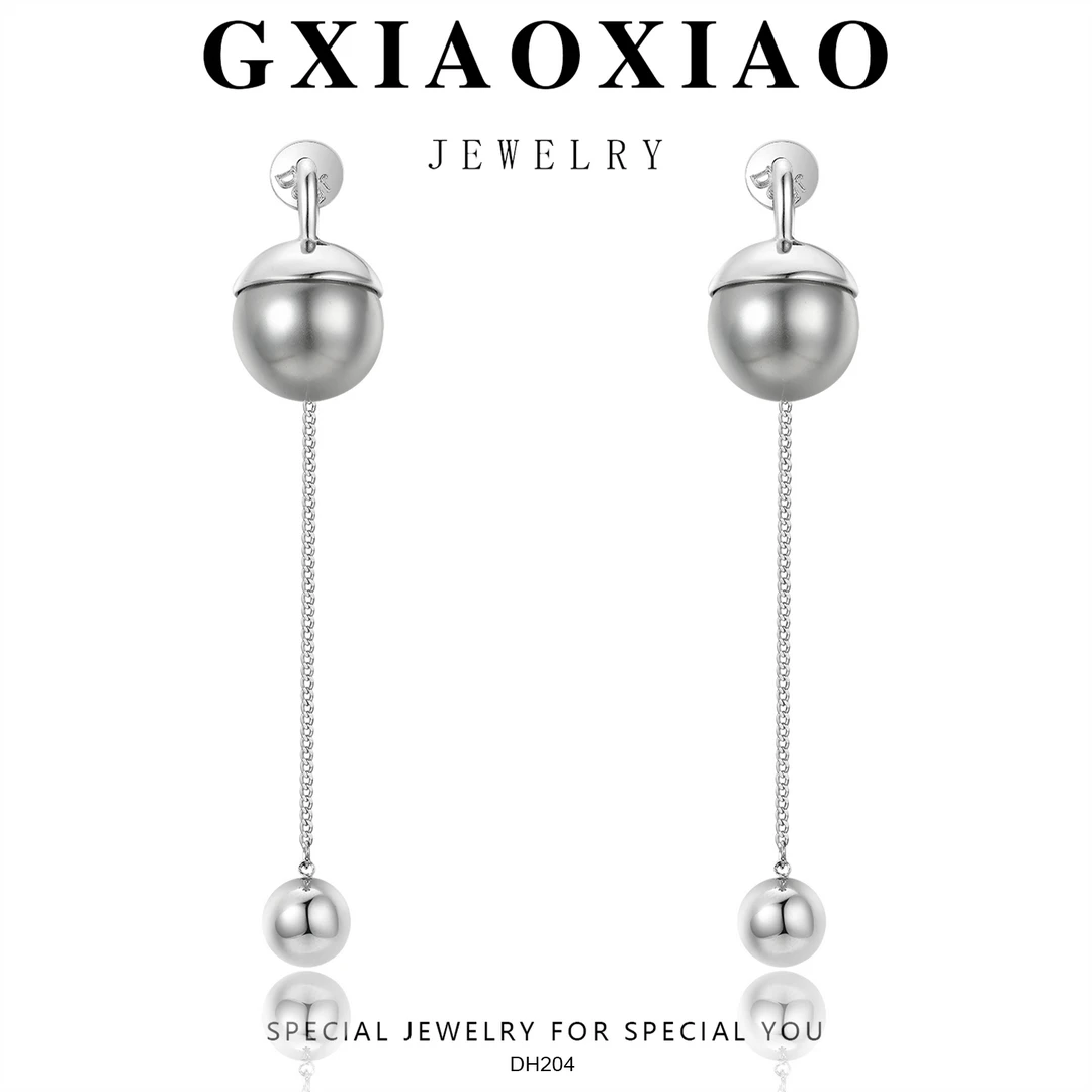 铜合金仿珍珠耳饰 GXX DH204灵动流苏真多麻色灰珠海底小灯泡耳环