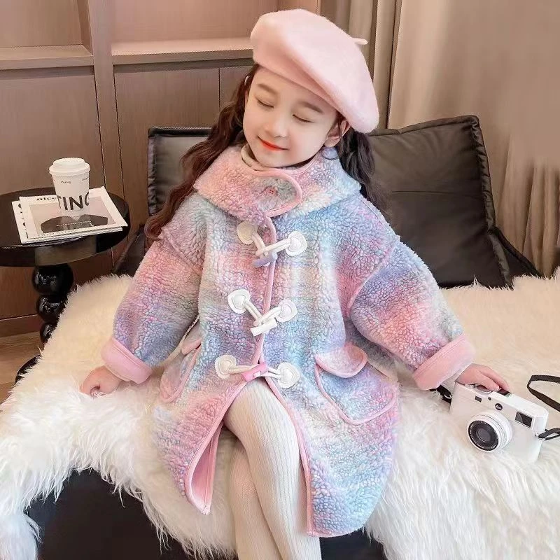 D130【可爱彩虹大衣外套】加绒加厚女童童装洋气外套