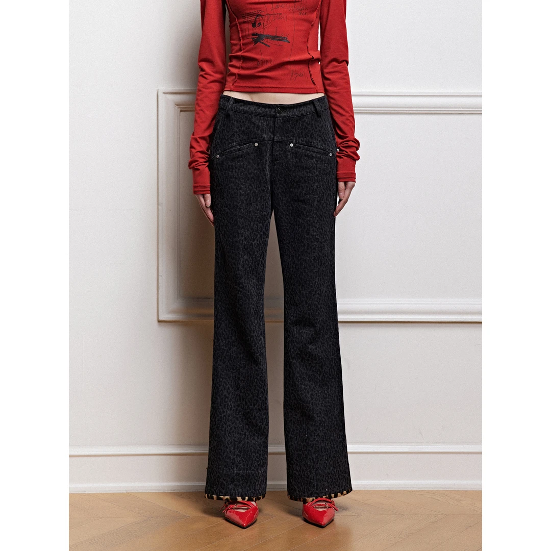 INSECTMODEL虫塑 早春新款原创豹纹复古微喇水洗牛仔裤时尚显瘦女