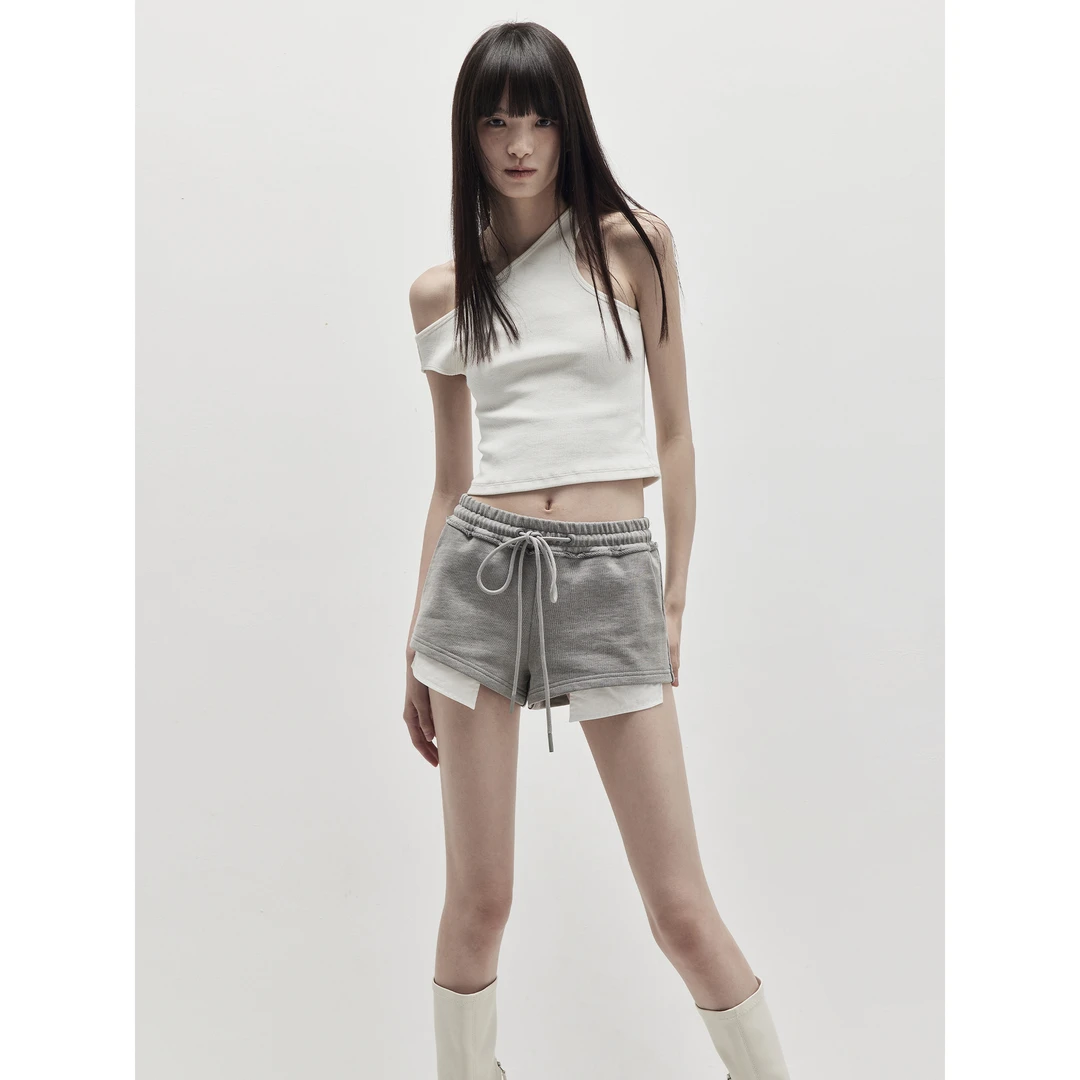 INSECT MODEL虫塑2025新款口袋灰色水洗针织休闲直筒运动短裤女夏