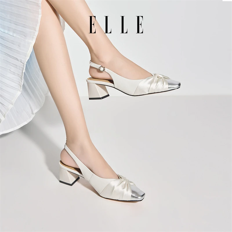 ELLE包头凉鞋女2025夏季新款新中式温柔风配裙子白色气质高跟单鞋