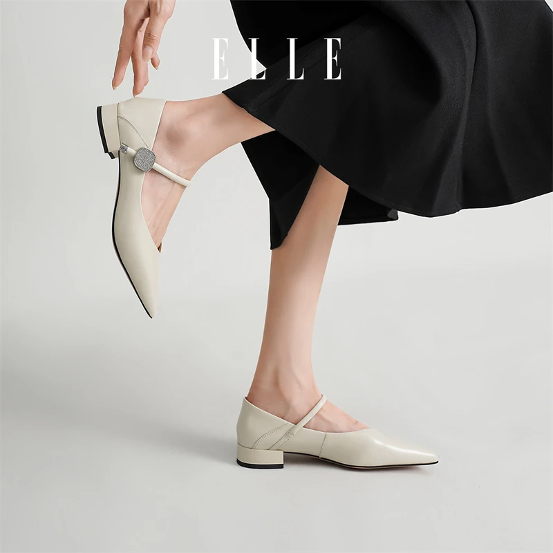 ELLE尖头浅口单鞋女春秋2025新款绝美女鞋玛丽珍鞋一字带包头凉鞋
