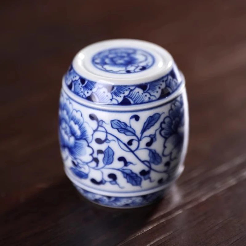 景德镇陶瓷盖置纯手绘青花缠枝莲牡丹茶墩盖托茶道摆件盖垫壶承垫