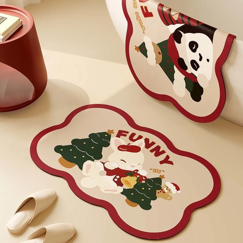 新年圣诞硅藻泥垫浴室椭圆型地垫厕所卫浴门口防滑脚垫吸水速干毯