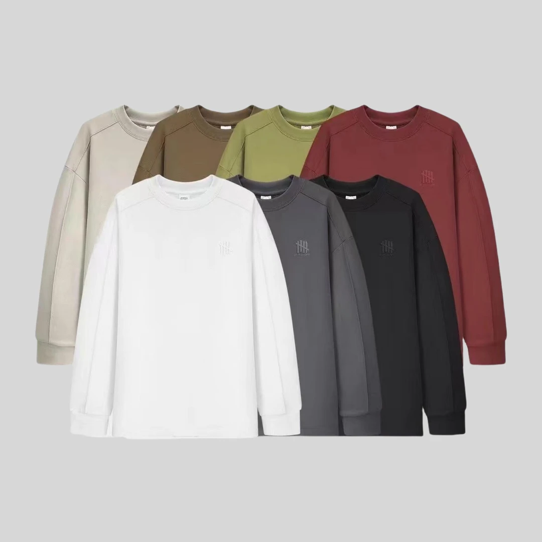 【冬季】新款净版纯色圆领套头法兰绒刺绣打底卫衣