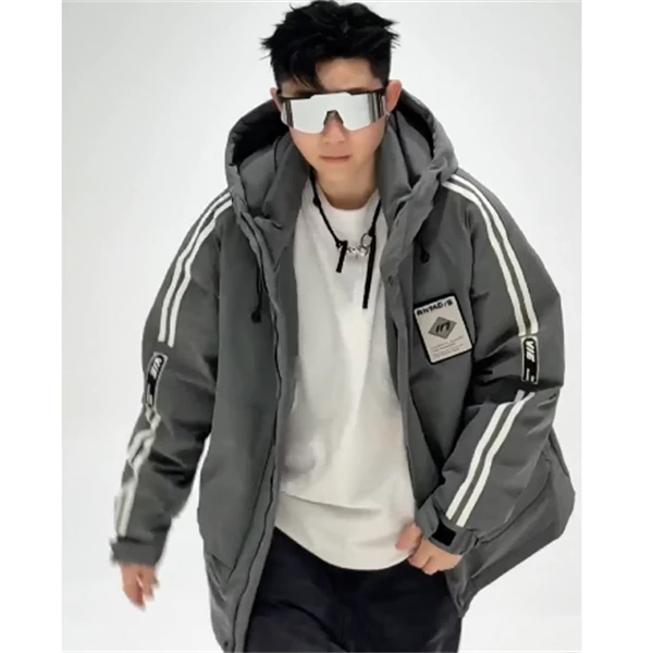 【冬季】新款潮版时尚工装条纹袖连帽外套5817