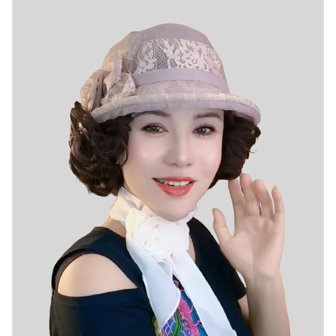 假发一体礼帽女士春夏新款显脸小高贵透气遮阳防晒洋气时尚贵妇帽