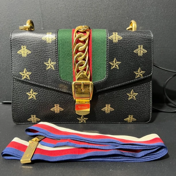 95新 GUCCI/古驰 捐金沉珠/古驰/Gucci/烫金小蜜蜂中号塞尔维亚