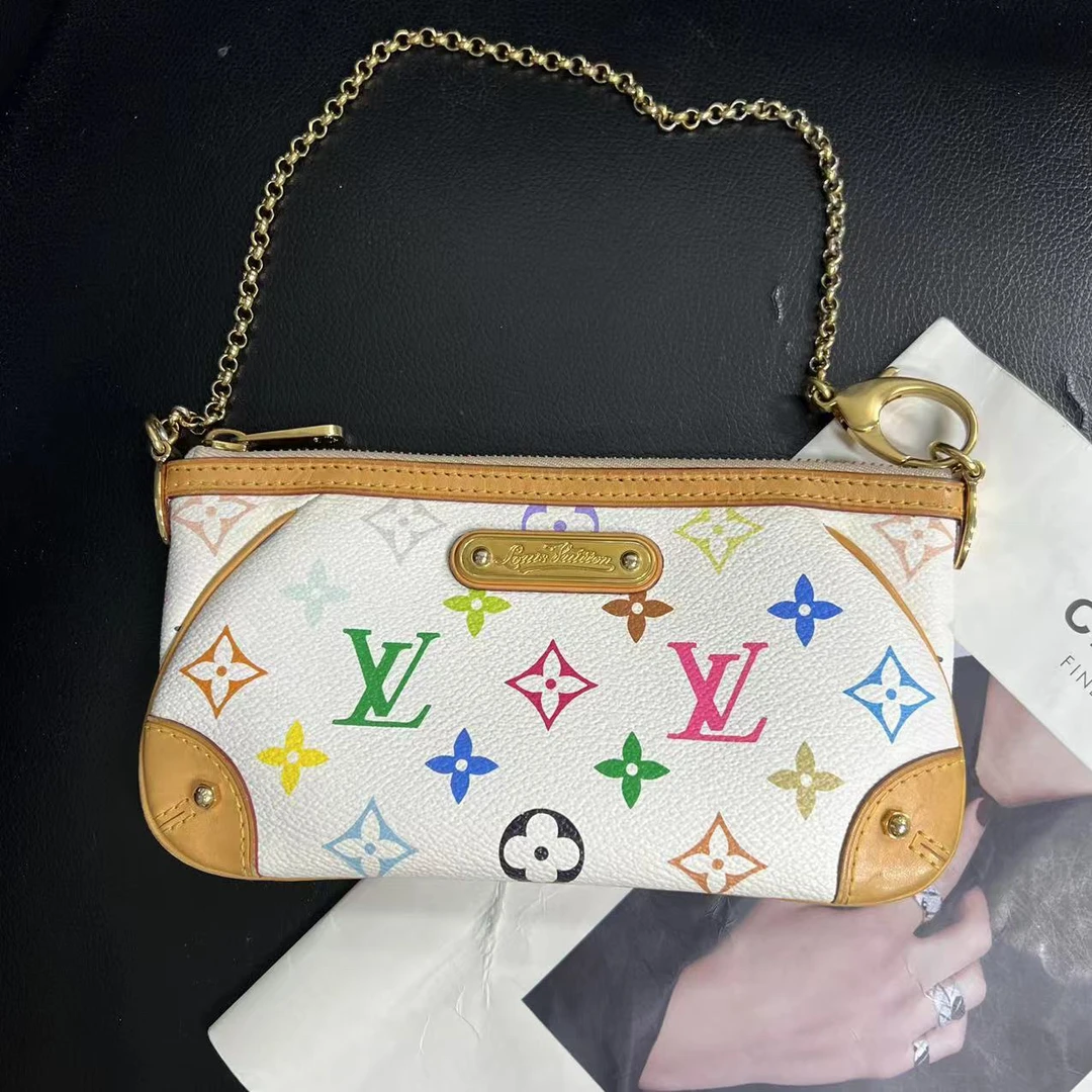 95新 LouisVuitton/路易威登 捐金沉珠/白三彩麻将包