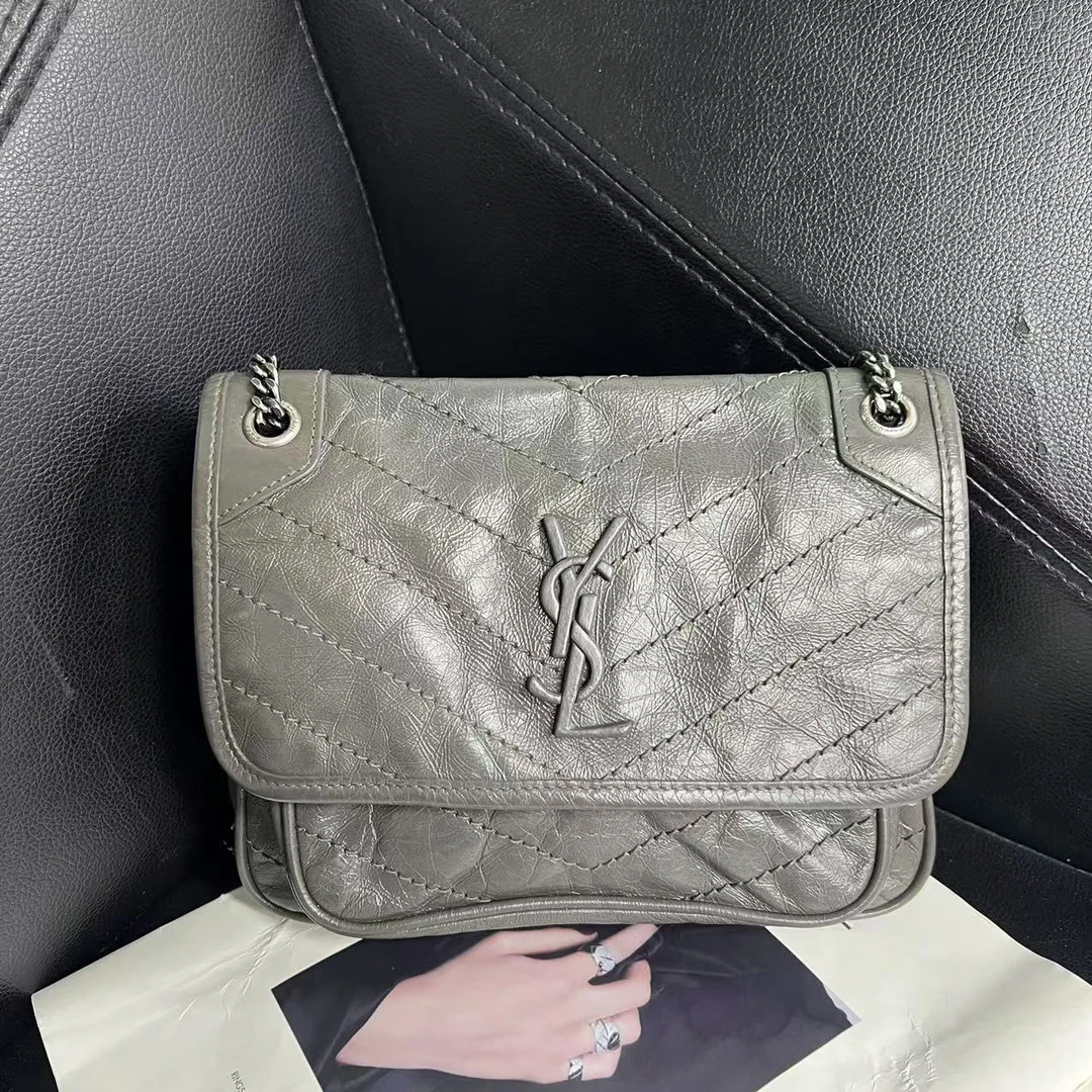 95新 YSL/圣罗兰 捐金沉珠/niki小号灰色