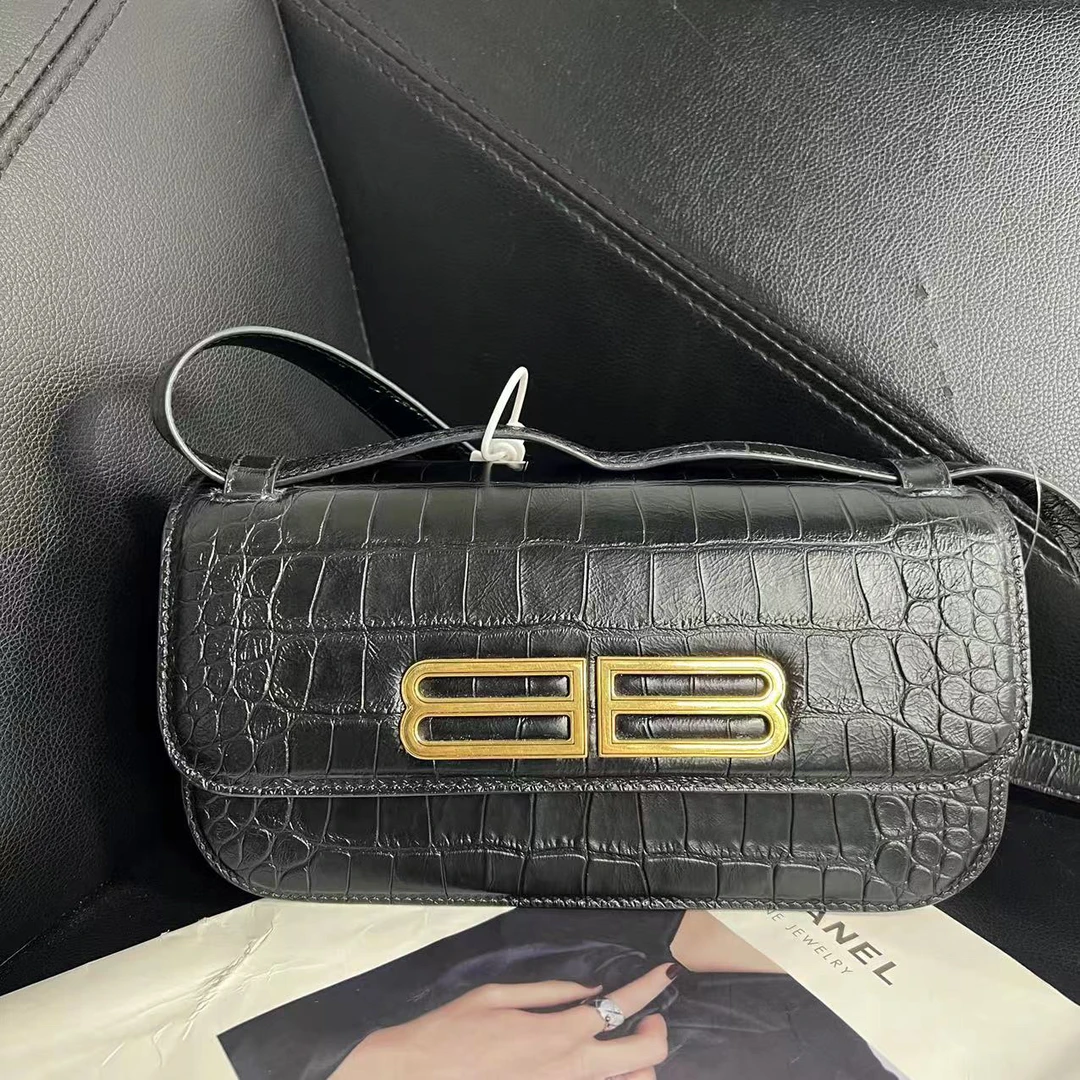 95新 Balenciaga/巴黎世家 捐金沉珠/Gossip黑色鳄压纹包