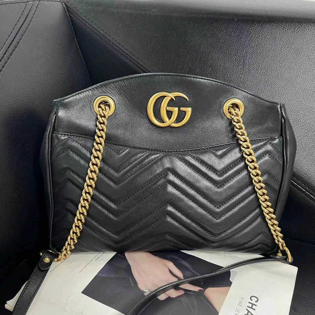 95新 GUCCI/古驰 捐金沉珠/黑金托特包