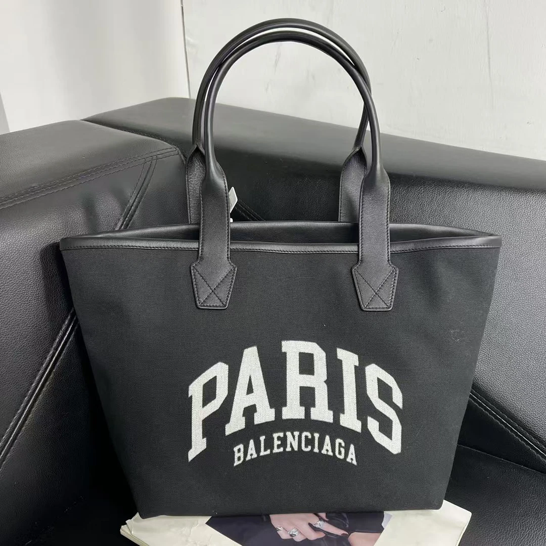95新 Balenciaga/巴黎世家 捐金沉珠/黑色帆布托特包