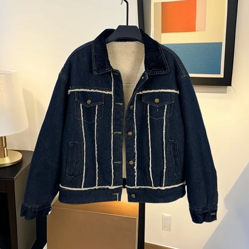 【吴姐定制】2208冬季加绒加厚韩版百搭毛毛牛仔外套