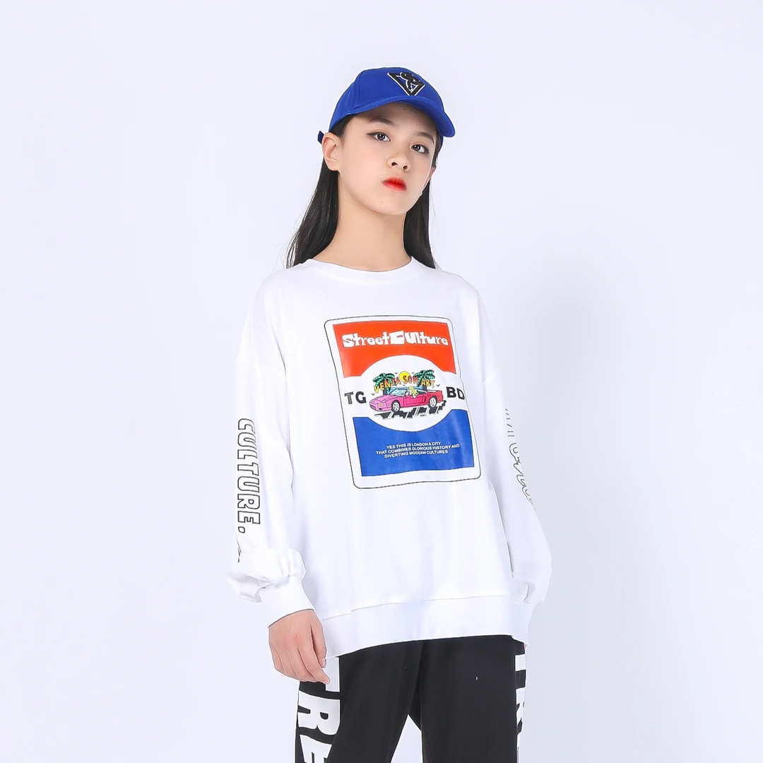 321225079女童圆领印花卫衣长袖休闲百搭套头打底衫(YIHAO)