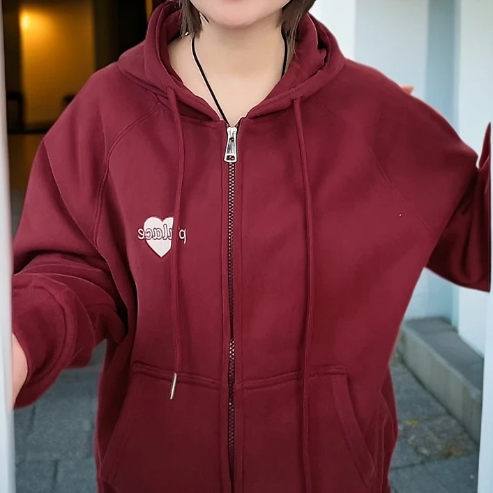 【吴姐定制】8082秋冬新款女士休闲加厚百搭连帽拉链卫衣