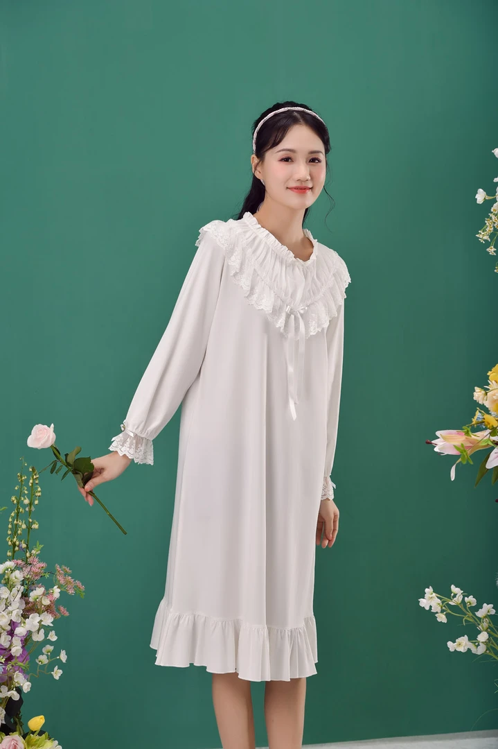 【吴姐专享】628210爽棉公主风长袖睡裙领双层+花边LRW