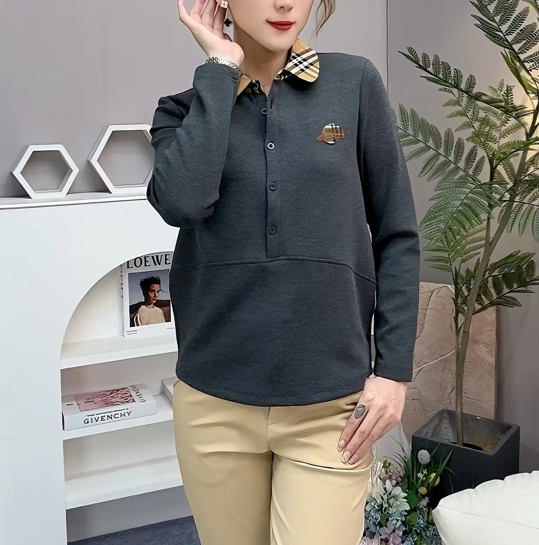 【吴姐定制】69122 秋季新款女士拼格翻领休闲百搭卫衣XY