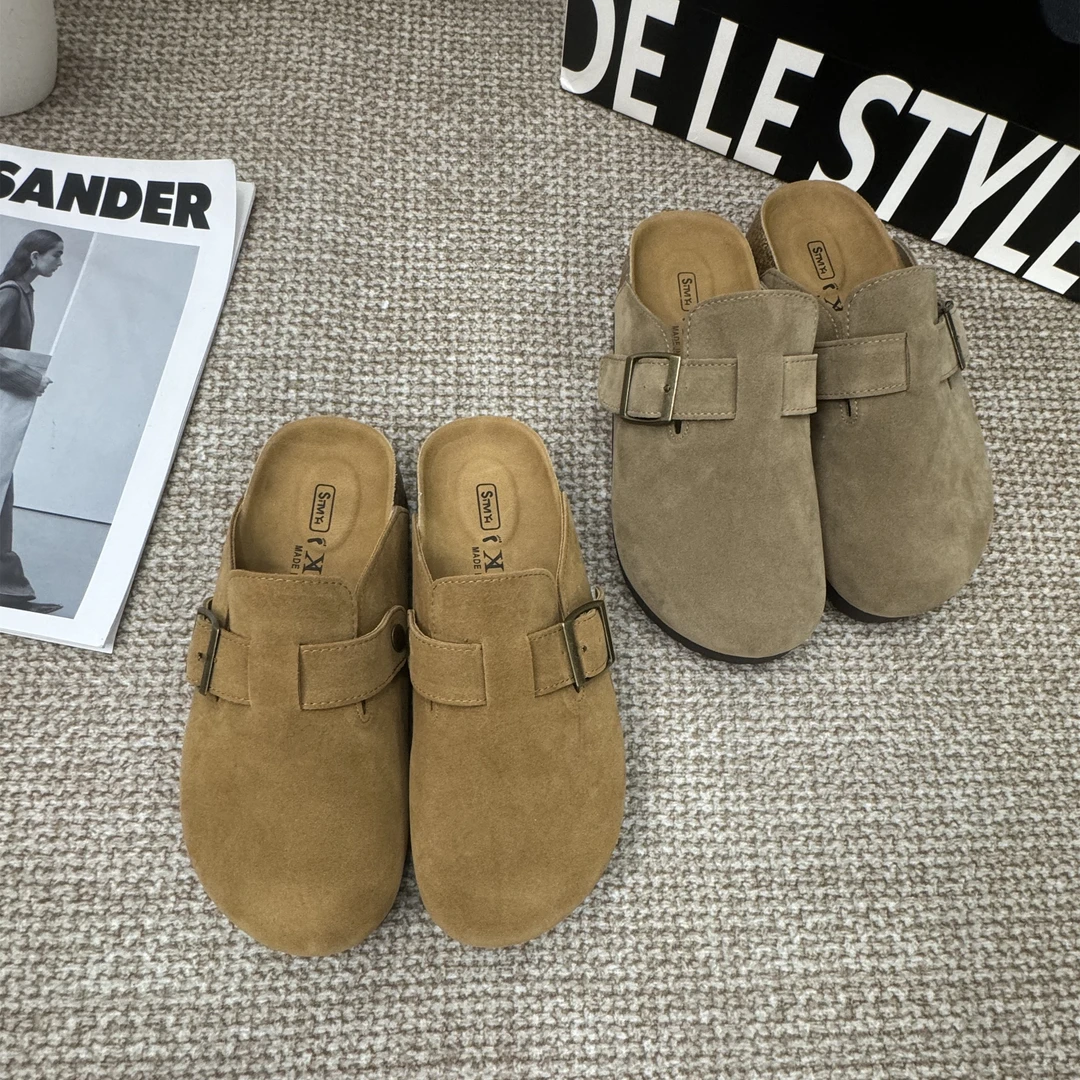 4.5cm厚底勃肯鞋半拖圆头拖鞋一脚蹬软底防滑复古女鞋包头拖外穿