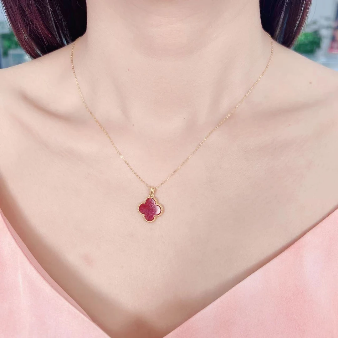 足金轻奢气质百搭天然玛瑙四叶草吊坠15mm(0405)