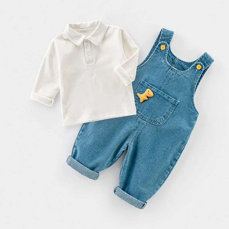 宝宝牛仔背带裤套装春秋男女童洋气连体裤两件套儿童裤子5507-1