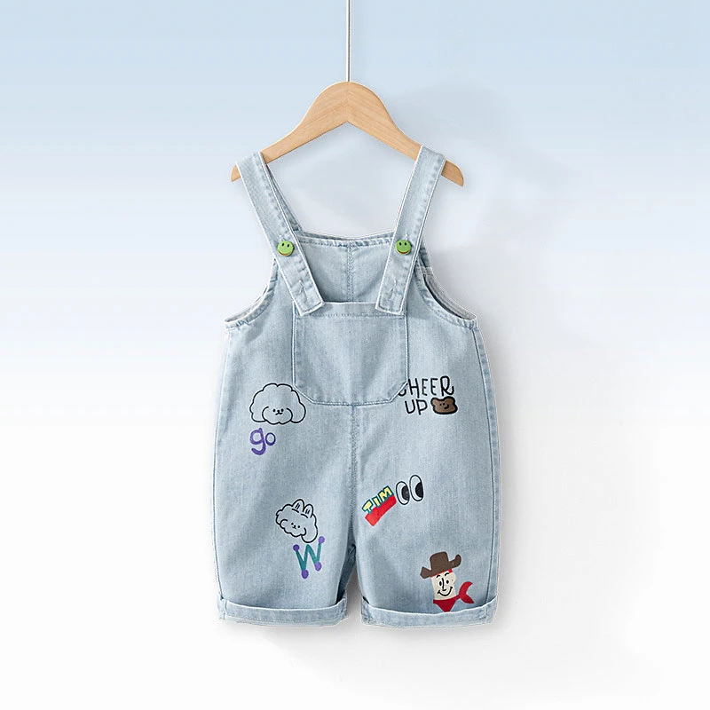 宝宝牛仔背带裤夏季可爱男女小童短裤连体裤外出洋气婴儿裤子5790