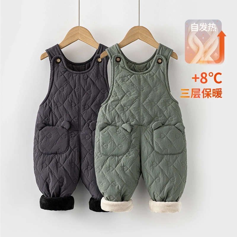 宝宝背带裤加绒加棉秋冬款男女小童夹棉连体长裤婴儿裤子潮6233