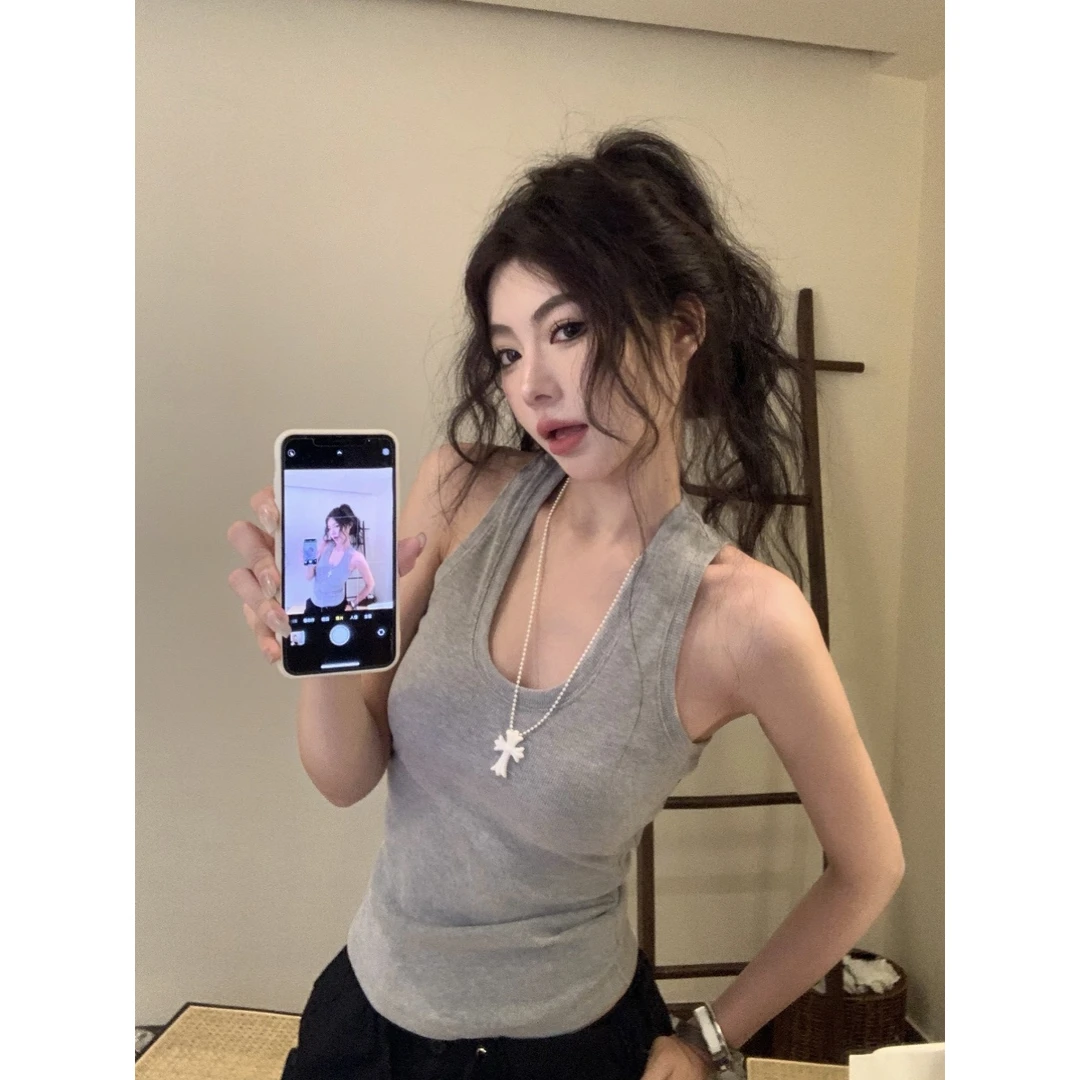 美式辣妹修身工字吊带背心女夏季内搭打底衫显瘦休闲外穿无袖上衣