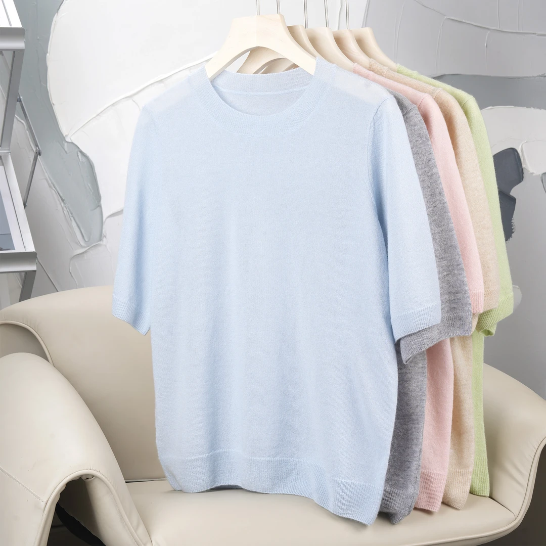 【精工细作系列】 纯羊绒圆领女士简约针织短袖  YXW24048